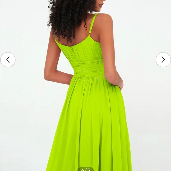 Boho Lime Green Maxi Bridesmaid Prom Dress - Picture 4 of 10